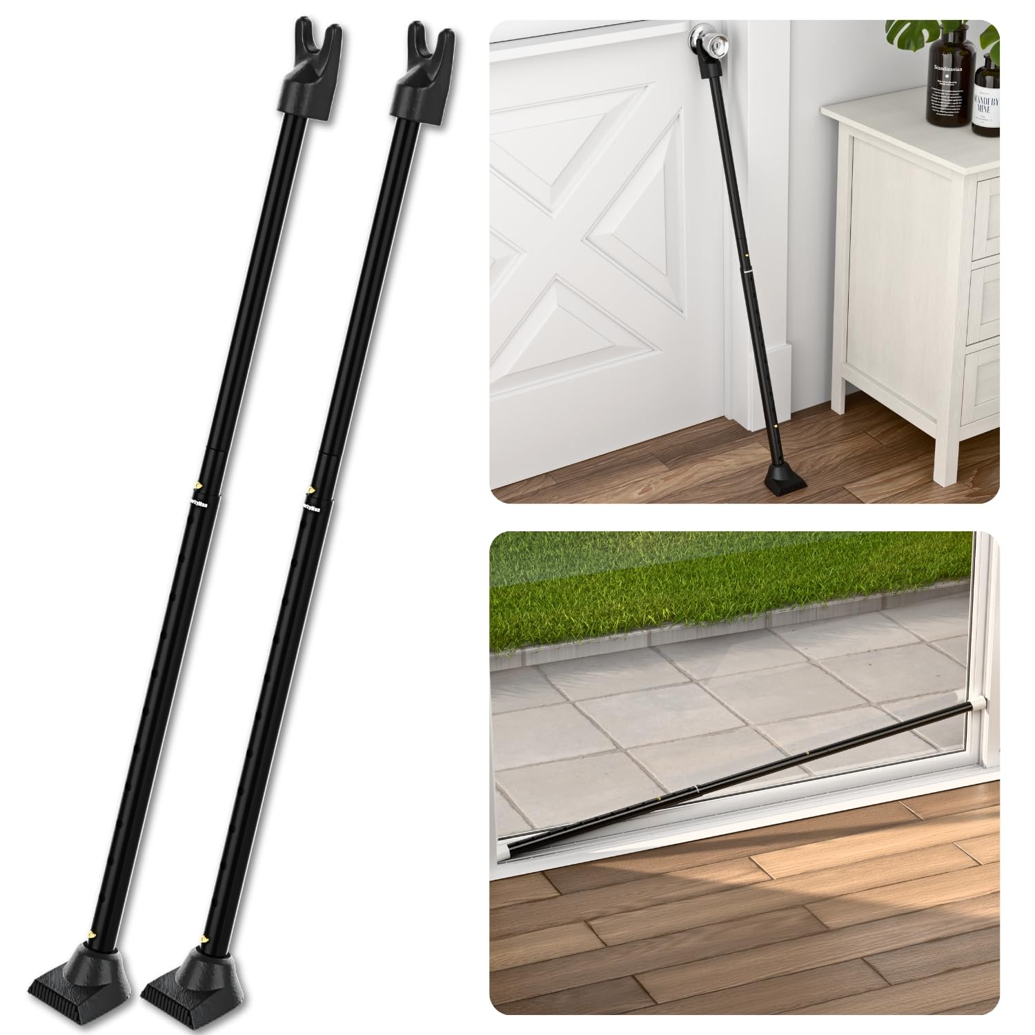 SECURITYMAN 2-in-1 Door Security Bar & Sliding Patio 2 Pack, Black