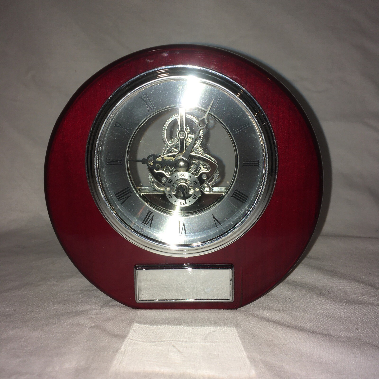 Executive Engraved Silver Gear Da Vinci Marquee Style Dark Cherry Desk Clock