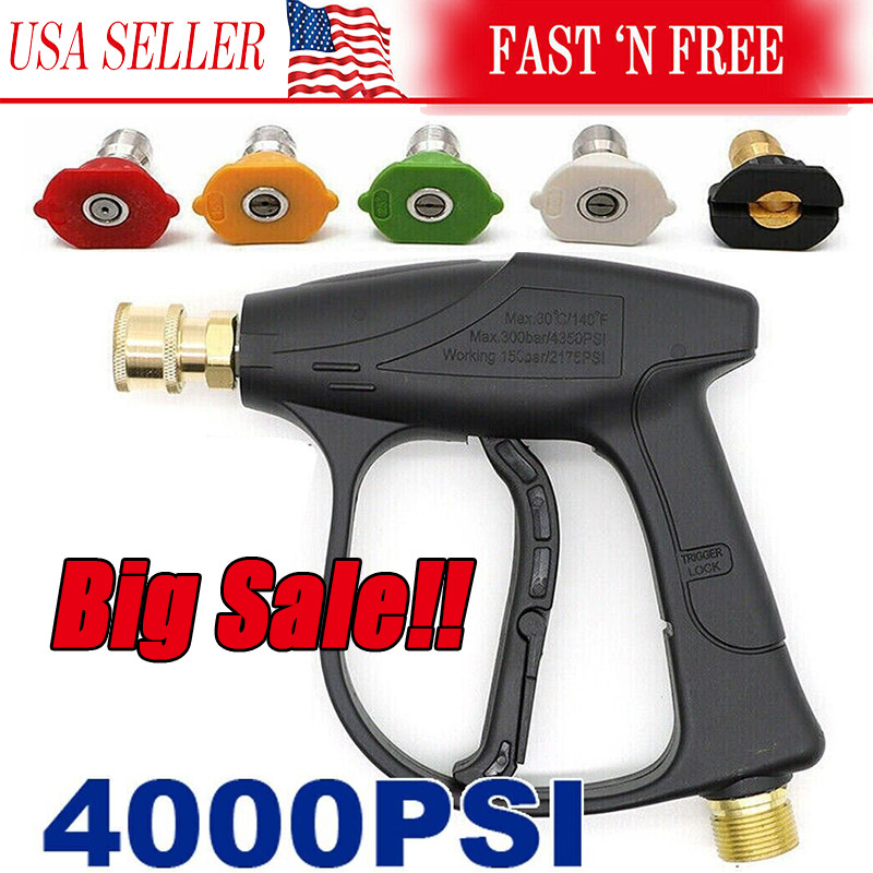 1/4" High Pressure Washer Gun 4000 PSI Car Wash Foam Spray Short Wand w/5 Nozzle