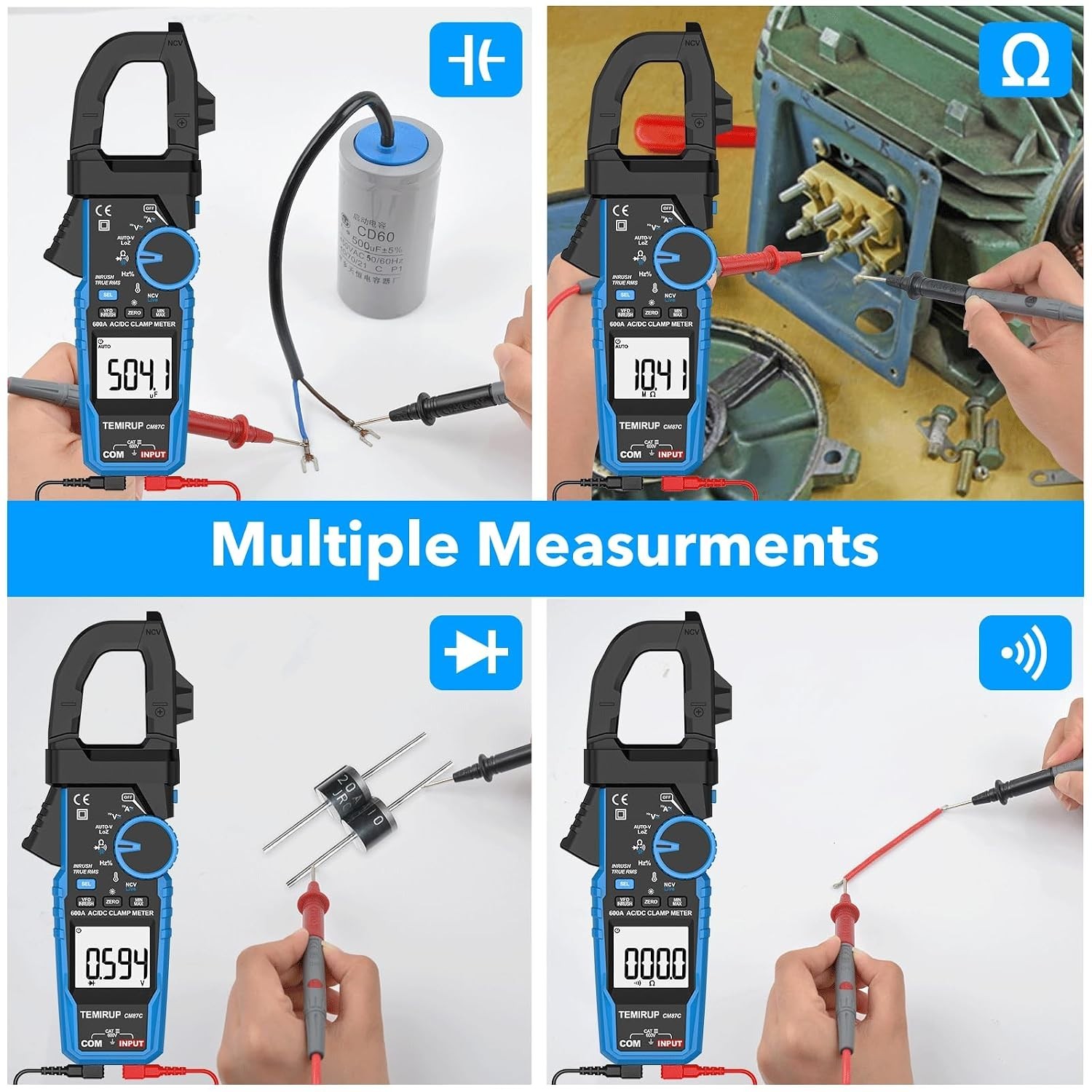 Digital Inrush Clamp Meter Multimeter, T-RMS 6000 Counts 600A Current Amp Vol...