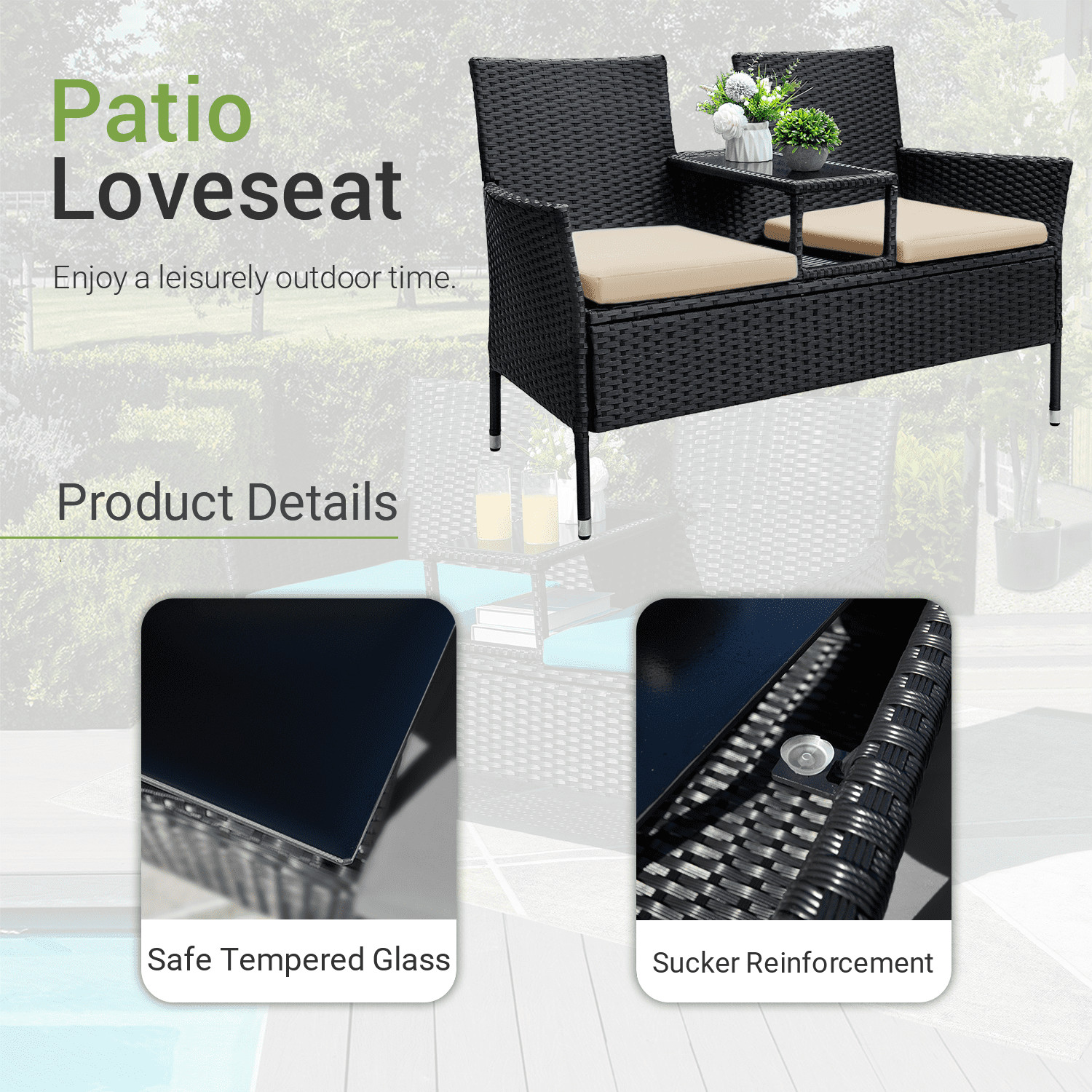 Outdoor Patio Loveseat Modern Rattan Patio Conversation Furniture Set Beige ﻿