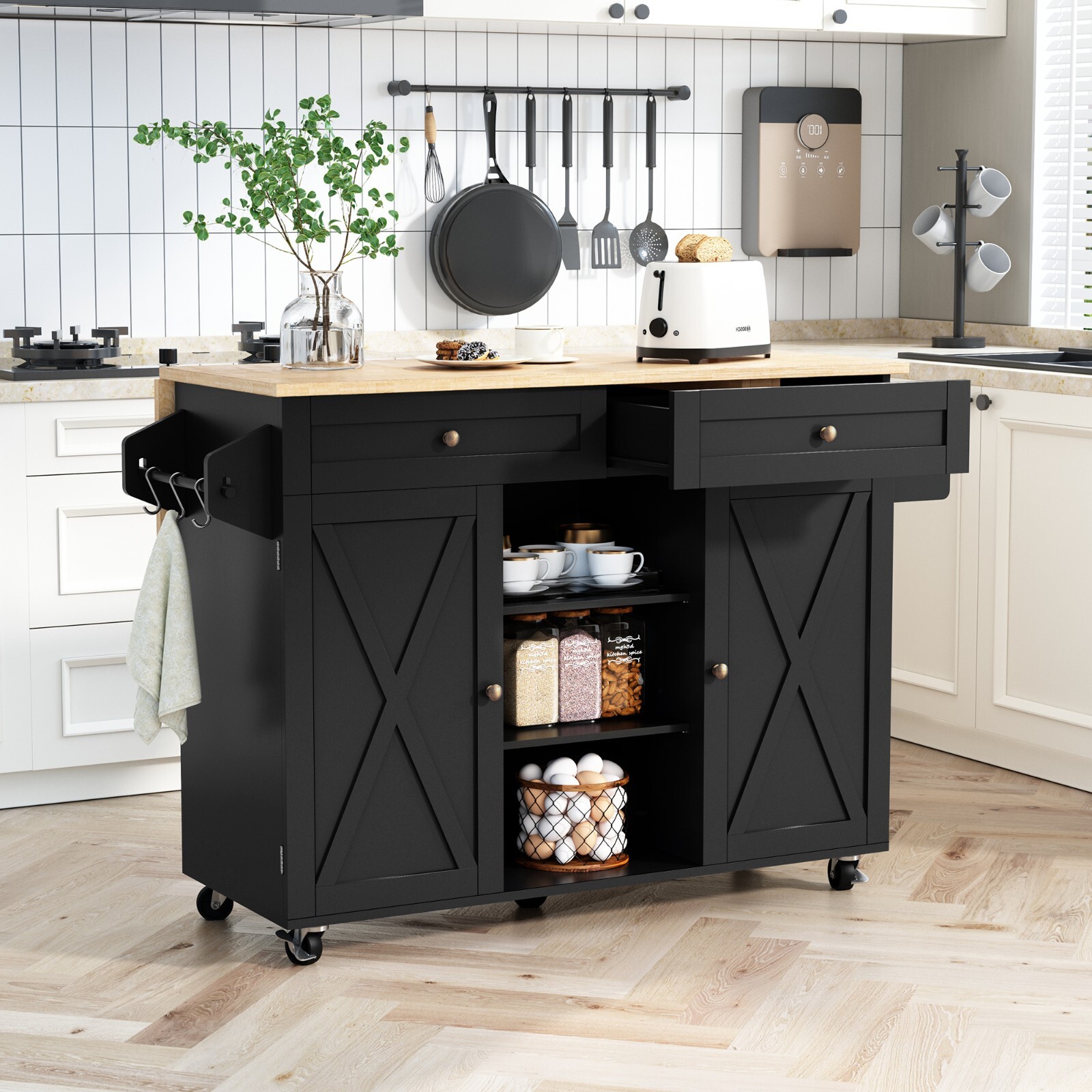 Rolling Kitchen Island with Drop Leaf Movable Kitchen Carts on Wheels Island NEW