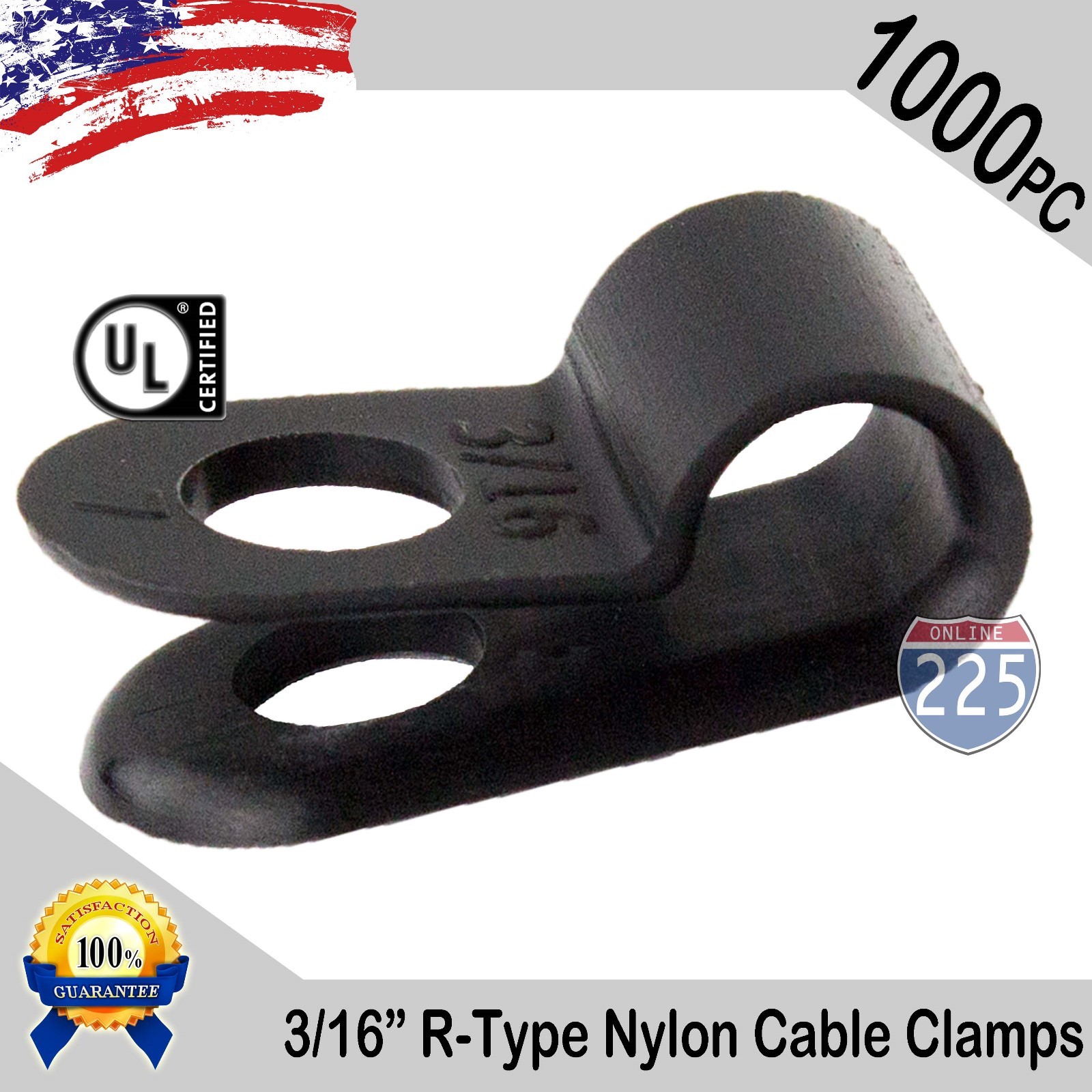 1000 PCS PACK 3/16" Inch R-Type CABLE CLAMPS NYLON BLACK HOSE WIRE ELECTRICAL UV