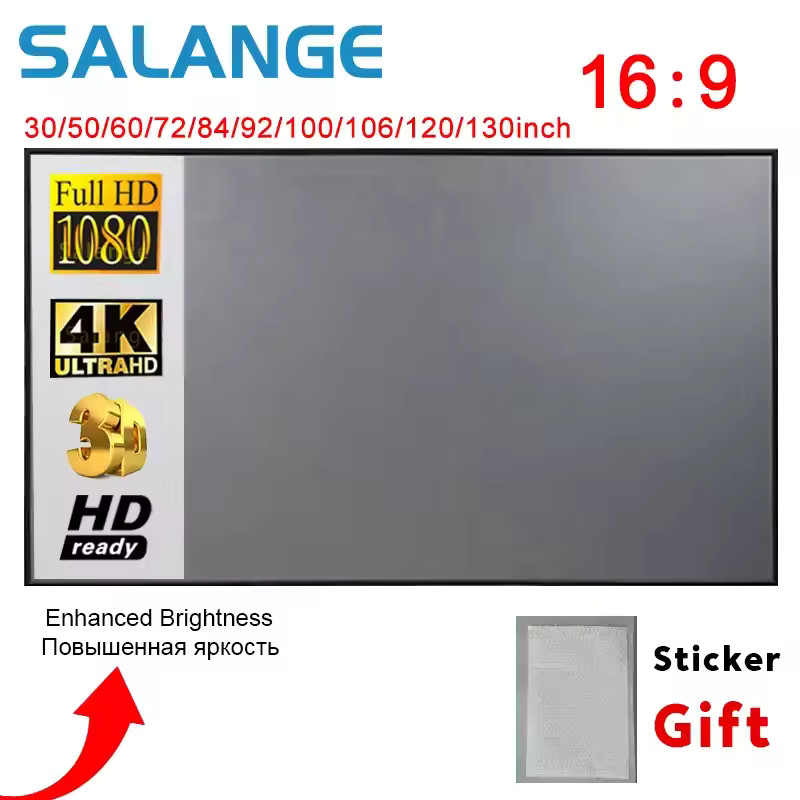 Projector Screen Reflective Fabric 60-120 Inch Home Theater Display