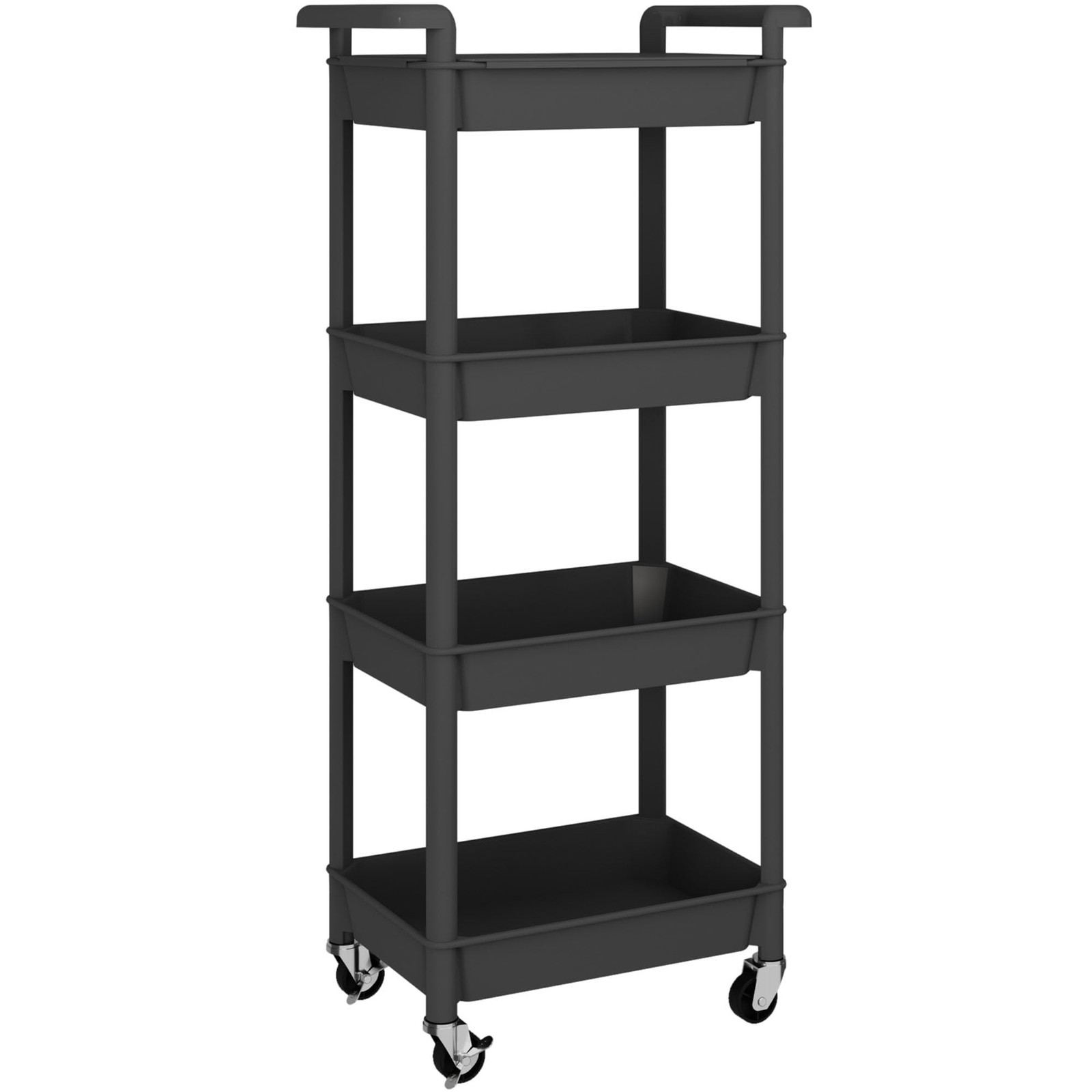 Utility Rolling Cart with Detachable Tray Top, 4-Tier Kitchen Storage Organiz...