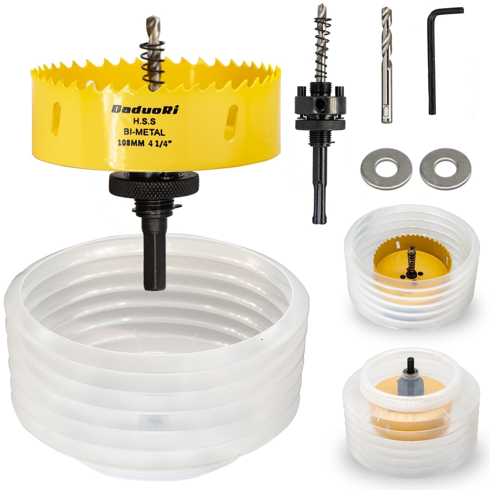 4 1/4" Hole Saw Dust Bowl for Recessed Lighting 4 Inch with 2 Heavy Duty Abor...