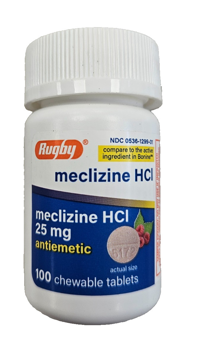 Rugby Meclizine 25mg NON-DROWSY 100ct Cherry Chews --