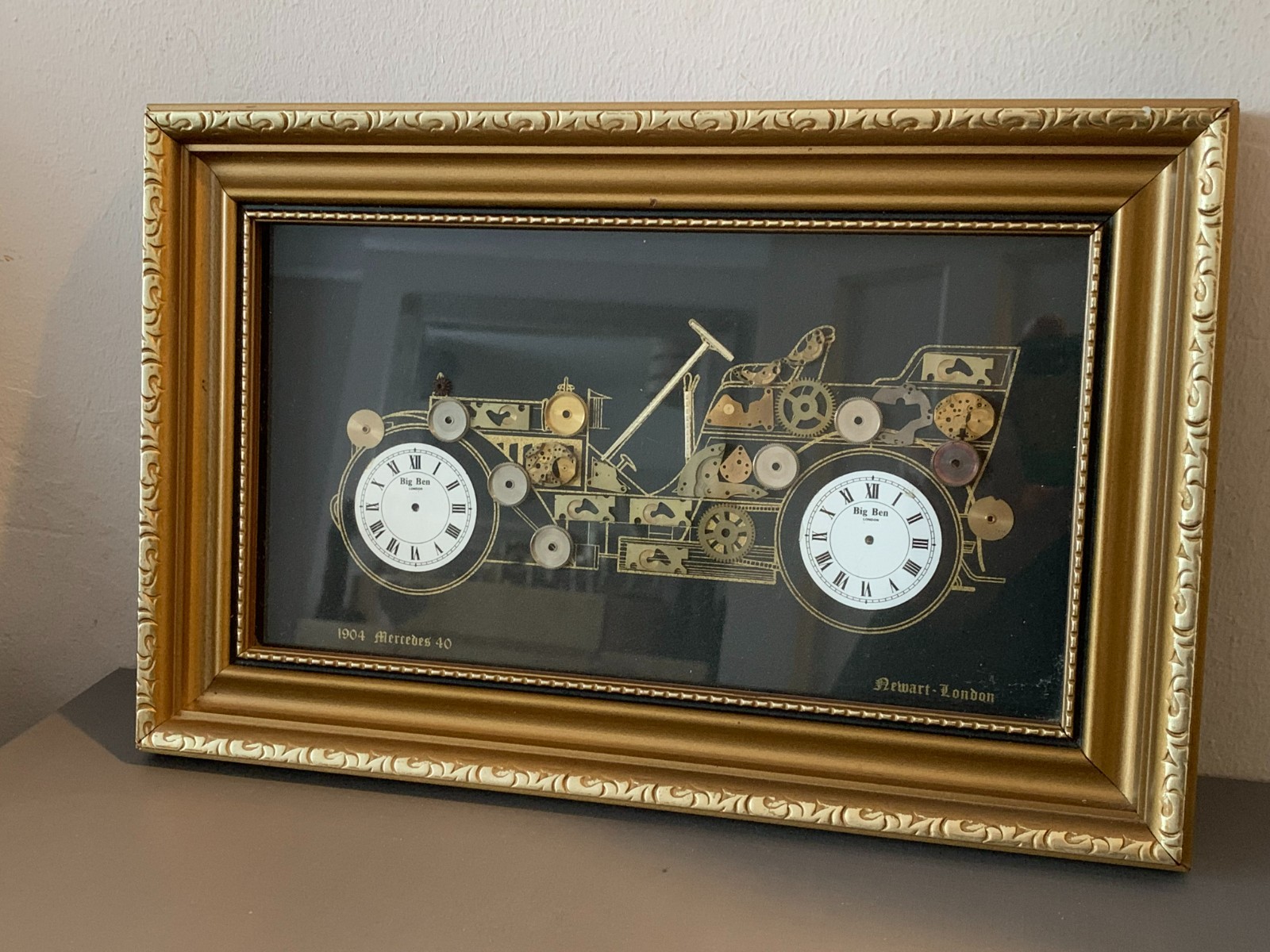 1904 Mercedes 40 framed clock/watch cogs & parts Car sculpture, Newart London
