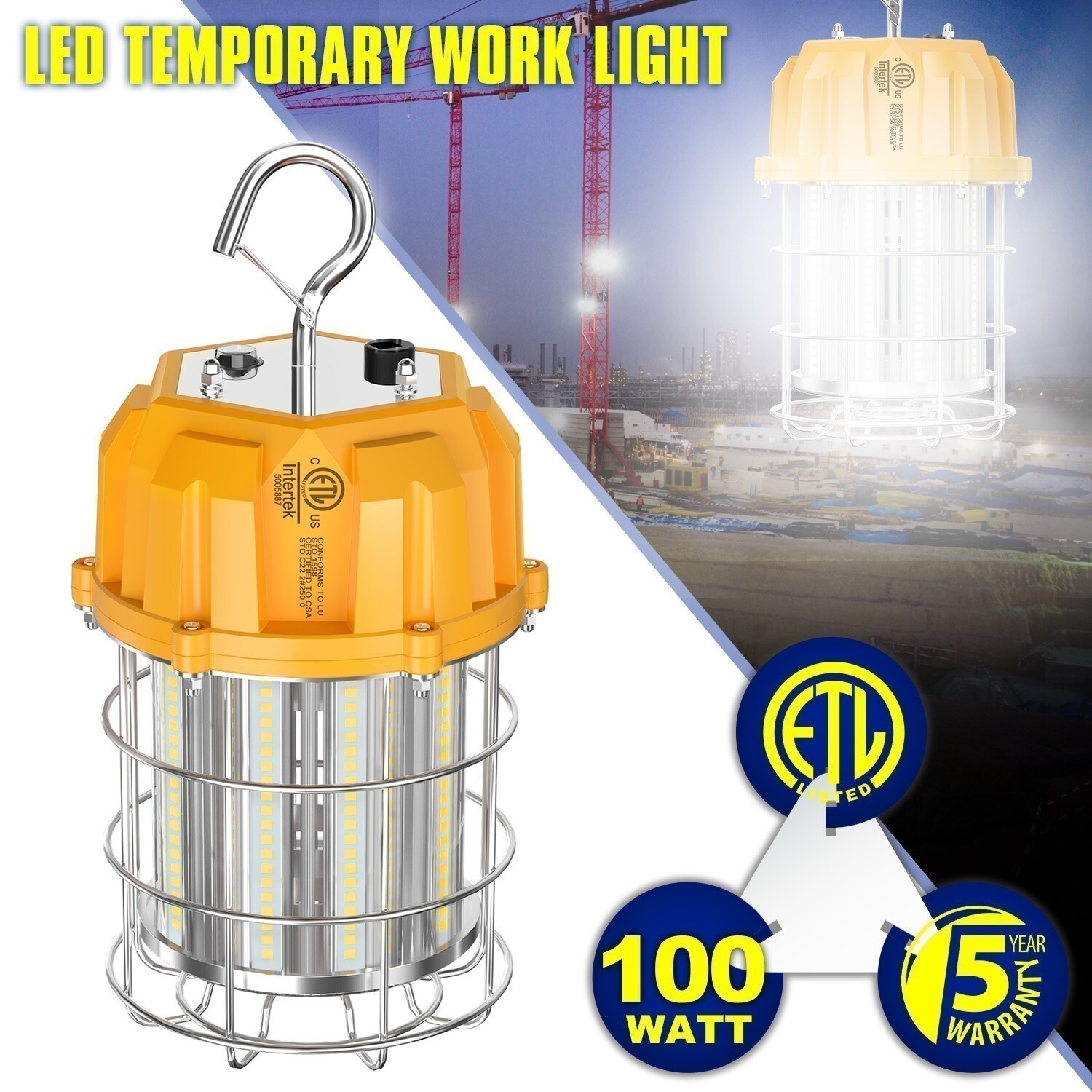 100W LED Temporary Work Light Industrial Constructions Workshop Lamp Plug-n-Play