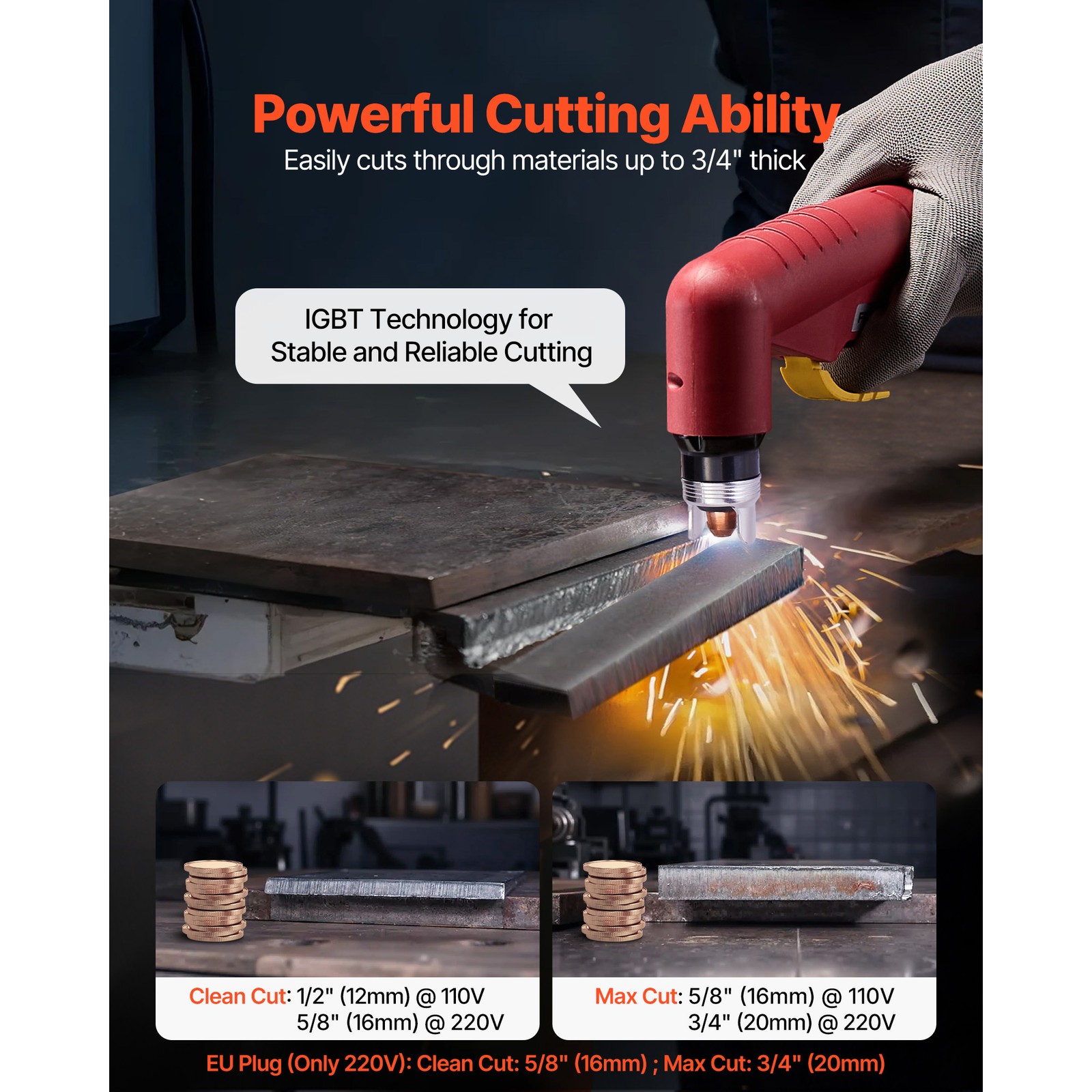 Uimoso 65A Plasma Cutter with Non-Touch Pilot Arc and Low-Frequency Operation