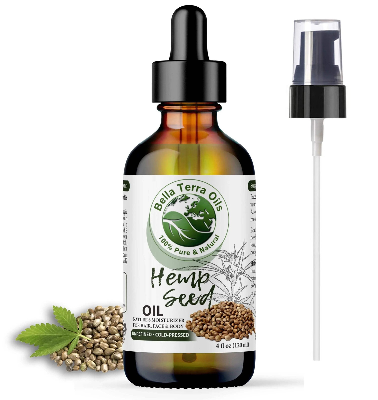 Organic Cold-Pressed Unrefined Hemp Seed Oil 100% Pure Skin Hair Face Nails Care