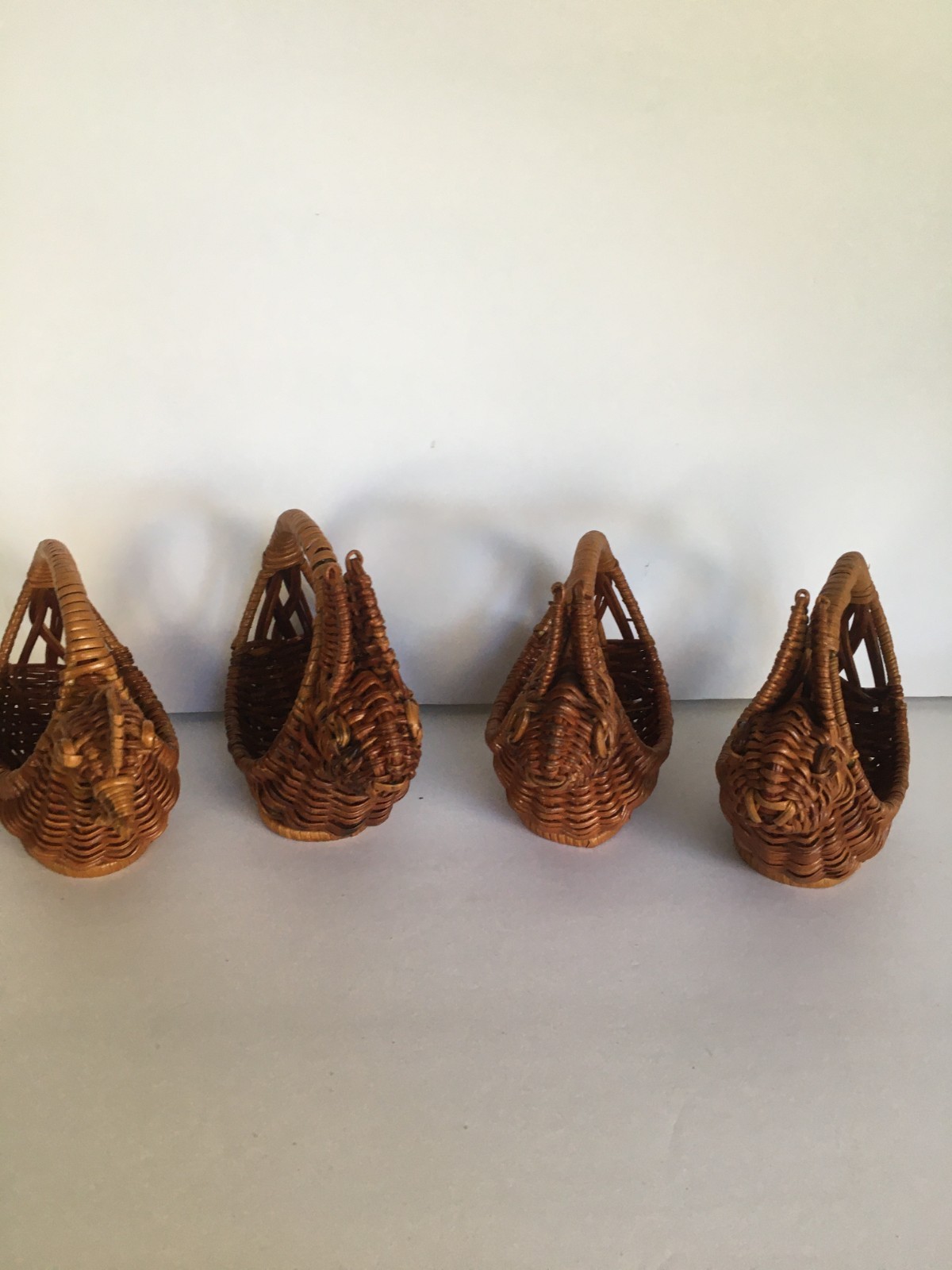 WOVEN WICKER Miniature Baskets 3 Rabbits and 1 Rooster Cottage Core Farmhouse