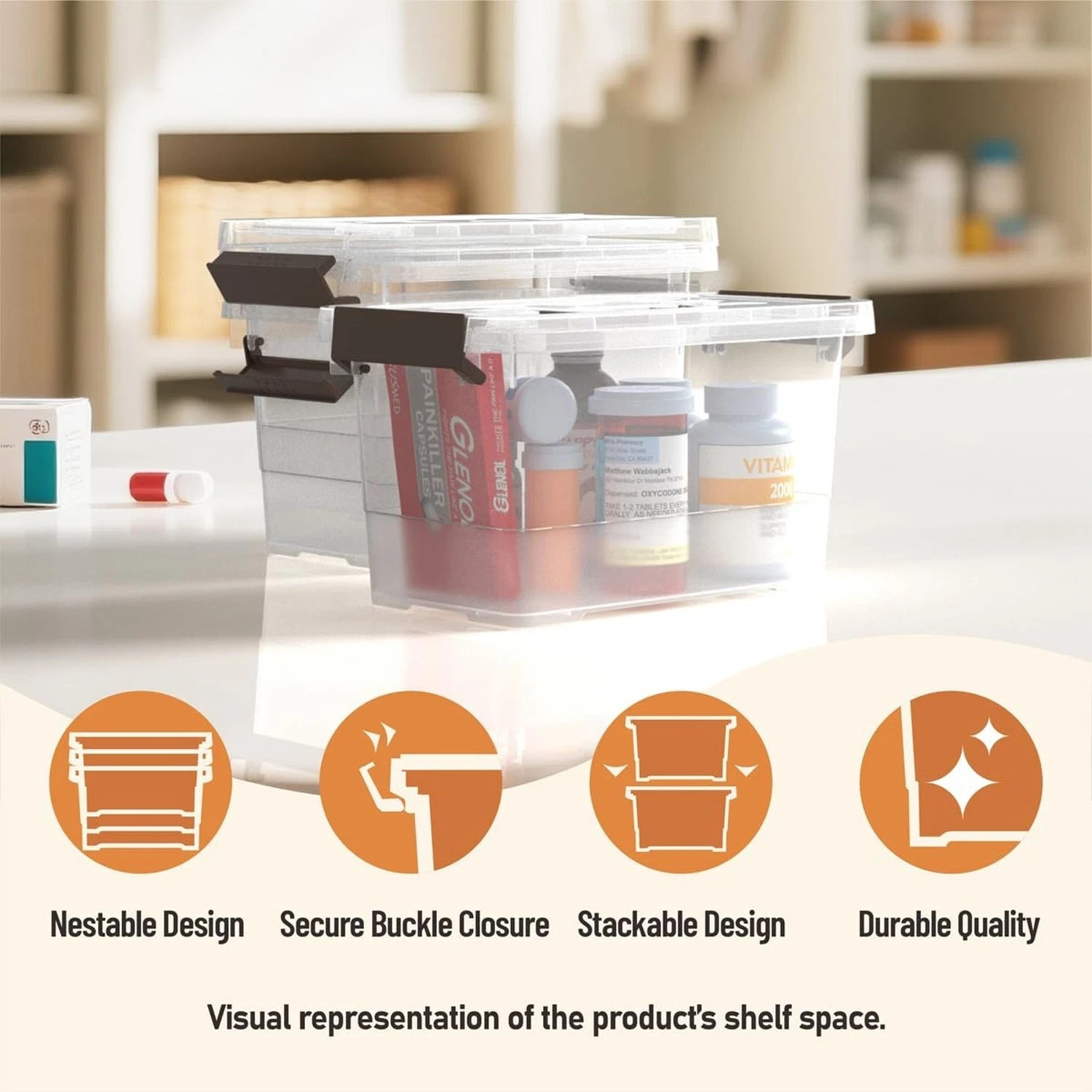 8 Pack Plastic Storage Latch Bins, 4 Quart Clear Plastic Handle Box with Lids...