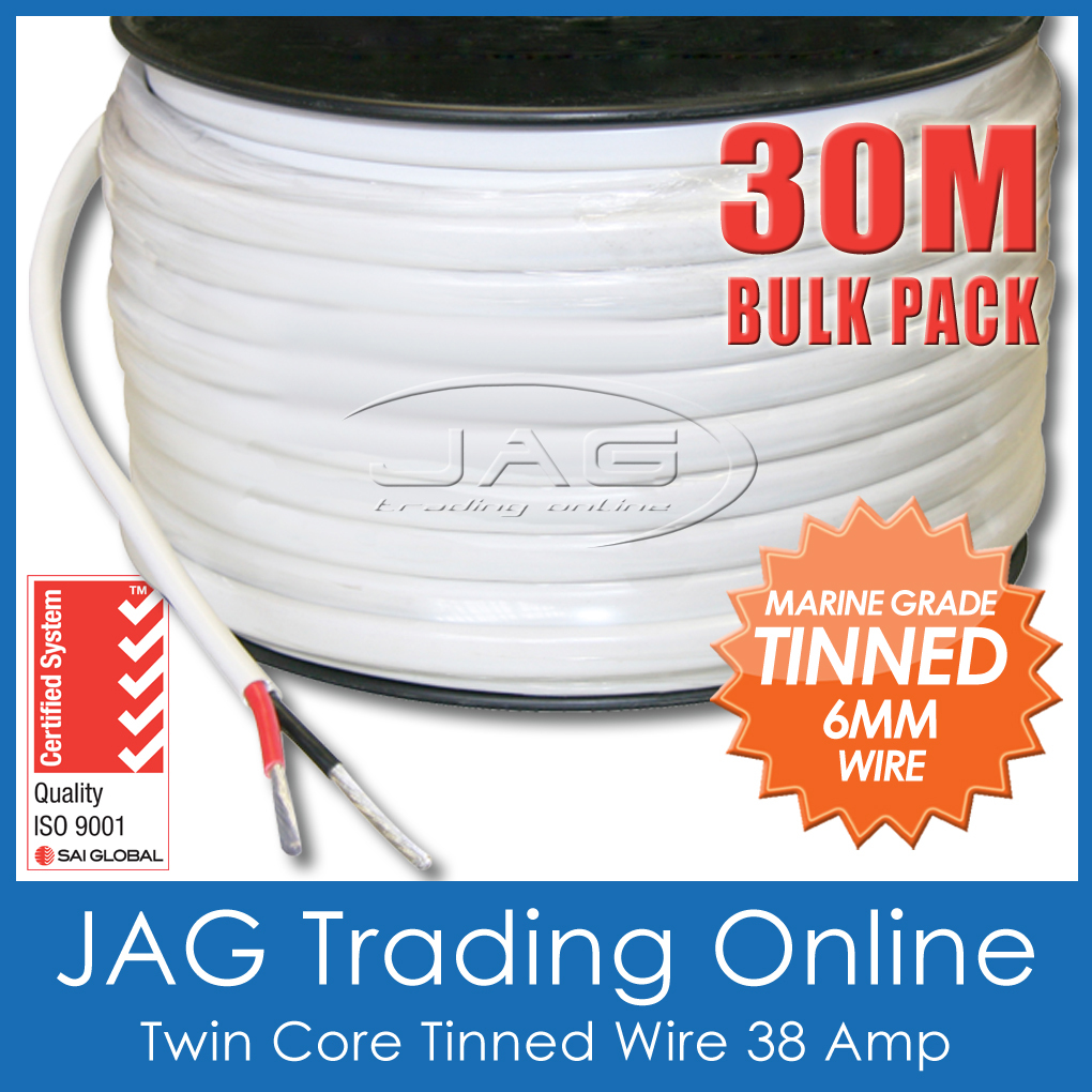 30M x 6mm MARINE GRADE TINNED 2-CORE TWIN WIRE / ELECTRICAL CABLE- Boat/Caravan