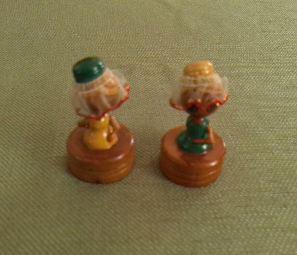 Set of (2) Vintage Wooden Ladies Hand Painted Pencil Sharpeners 2.5"