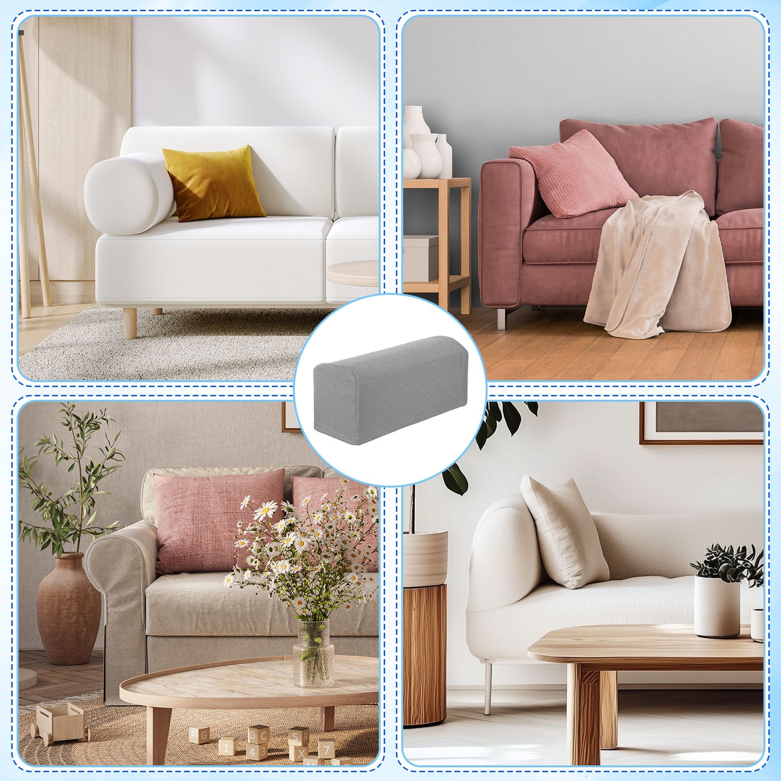 2Pcs Stretch Armrest Covers, Diamond Pattern Armchair Slipcovers, Light Grey