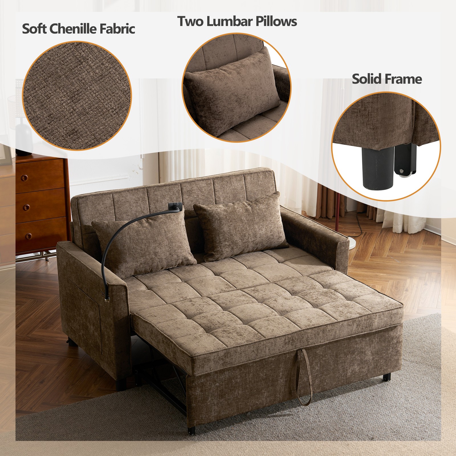 56.9" Loveseat Sofa Pull-out Sofa Bed Sleeper Sofa with a Reversible Backrest