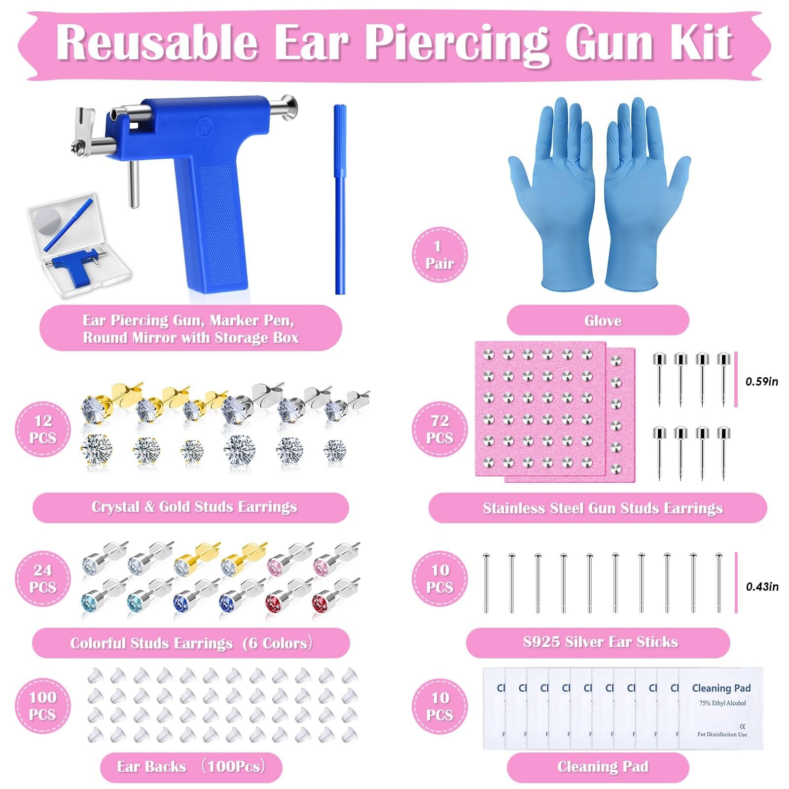 Ear Piercing Gun Kit, Reusable Nose Machine with Blue