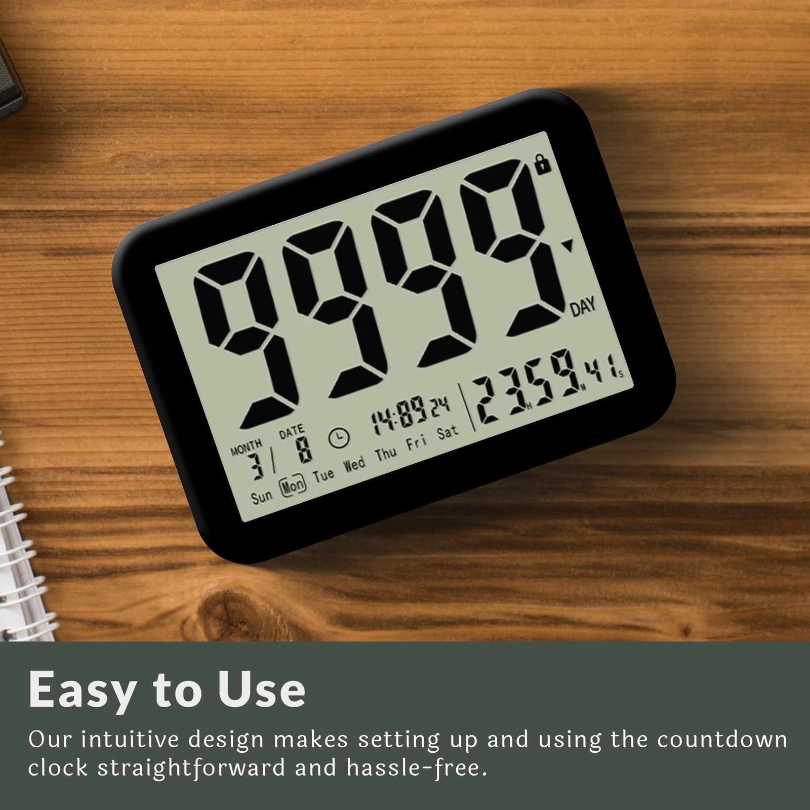 9999 Days Countdown Clock - Reusable Count Down Timer - Large Display LCD Dig...