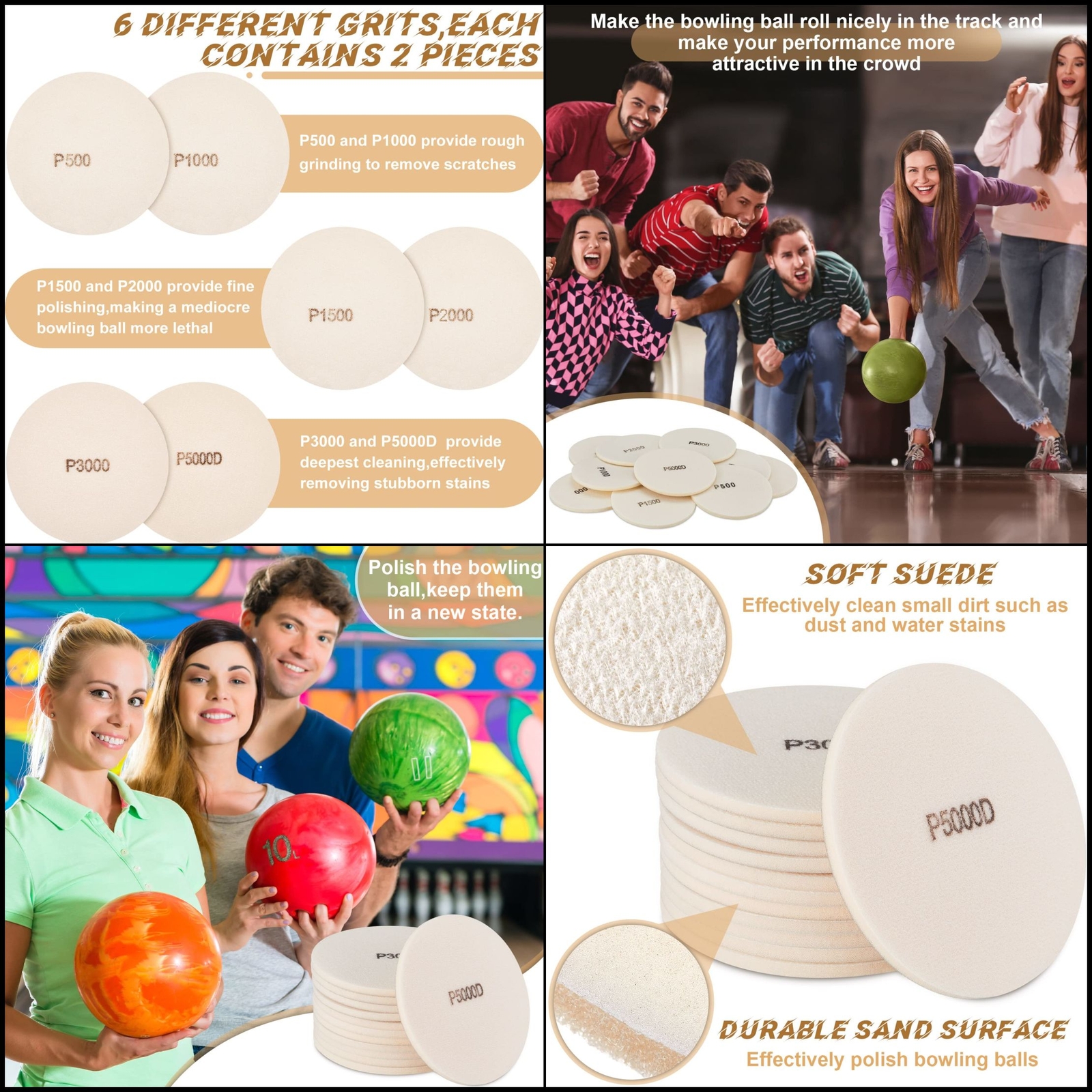Maitys 12 Pcs Bowling Sanding Pads - Bowling Ball Spinner Accessories