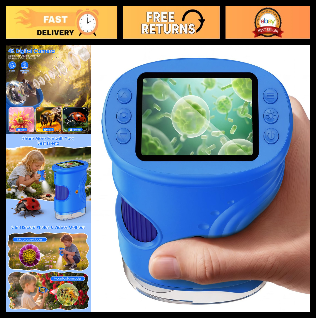 4K Handheld Digital Microscope 1000X with 2.0" Screen - STEM Science Kit for Kid