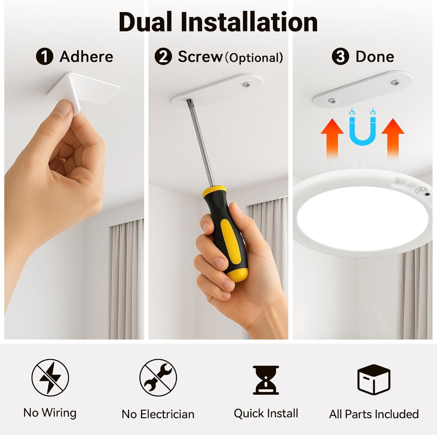 4 Pack Rechargeable Motion Sensor Ceiling Light 8000mAh Wireless Closet Light