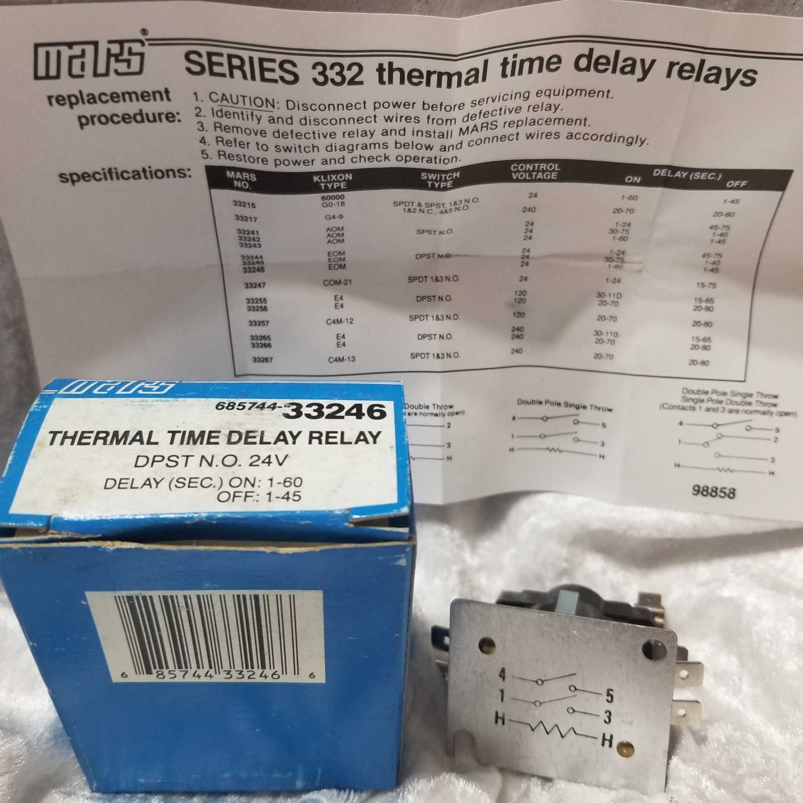 Mars 33246 Thermal Time Delay Relay DPST NO. 24V Delay (SEC) ON: 1-60 OFF: 1-45
