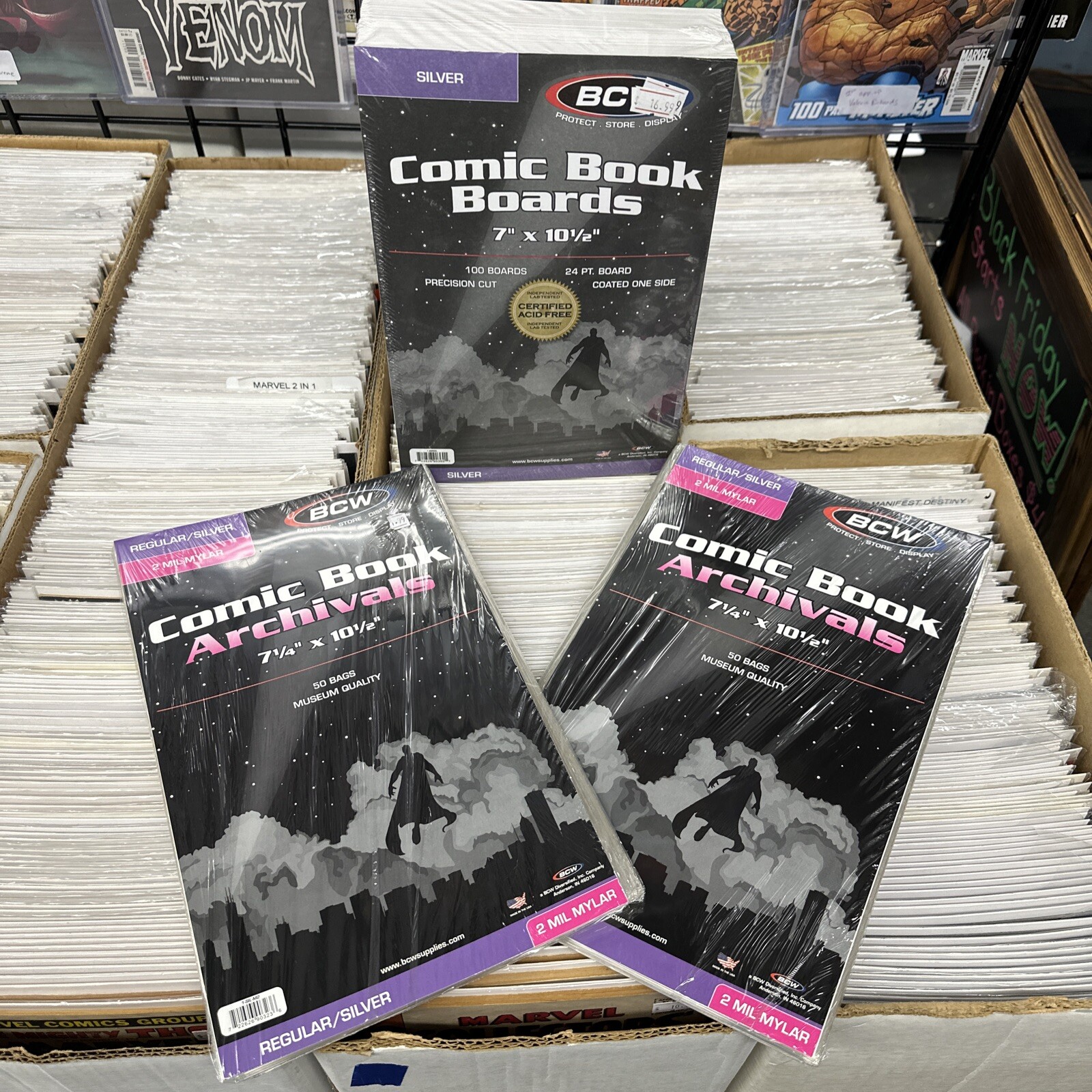 100 Silver/Regular 2-Mil Mylar Archivals Comic Bags by BCW +100 BCW Reg Boards