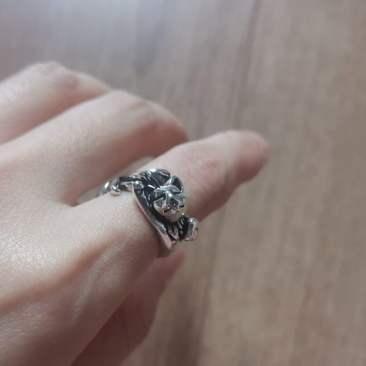 Stretching Cat Cute Ring, Silver Animal, Pet Lover Ring Adjustable Size