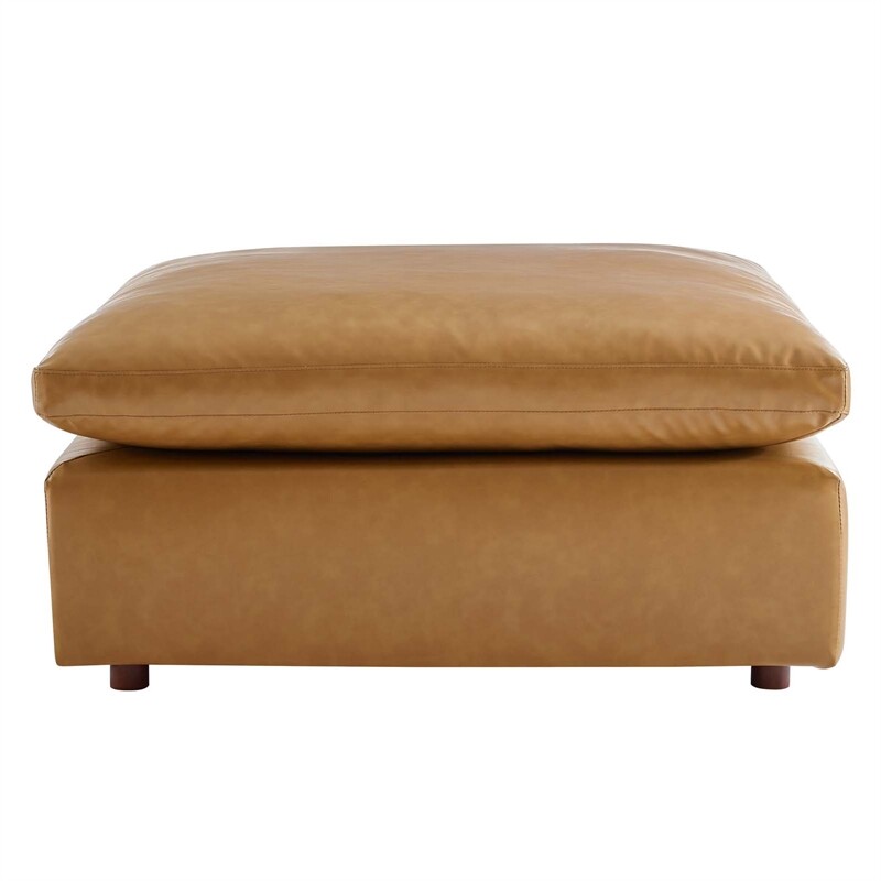 Modway Commix Down Filled Overstuffed Vegan Leather Ottoman in Tan