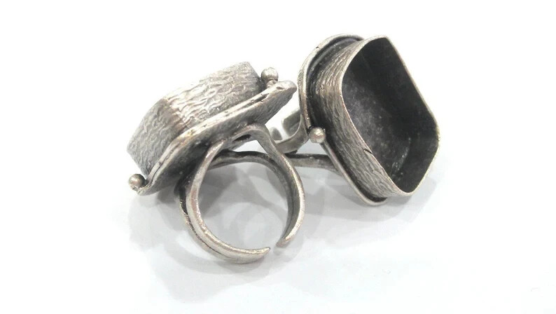 Ring Blank Setting Base Bezel Cabochon Antique Silver Plated Brass  25x18 G12929