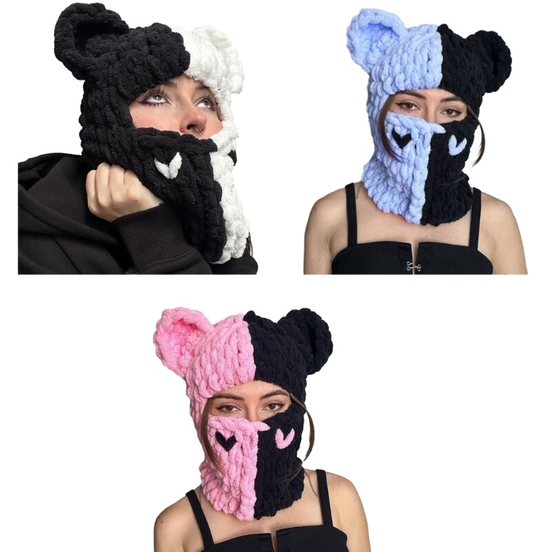 Knit Full Face Balaclava Hiking Scarves Bear Ears Balaclava Ski Halloween Hat