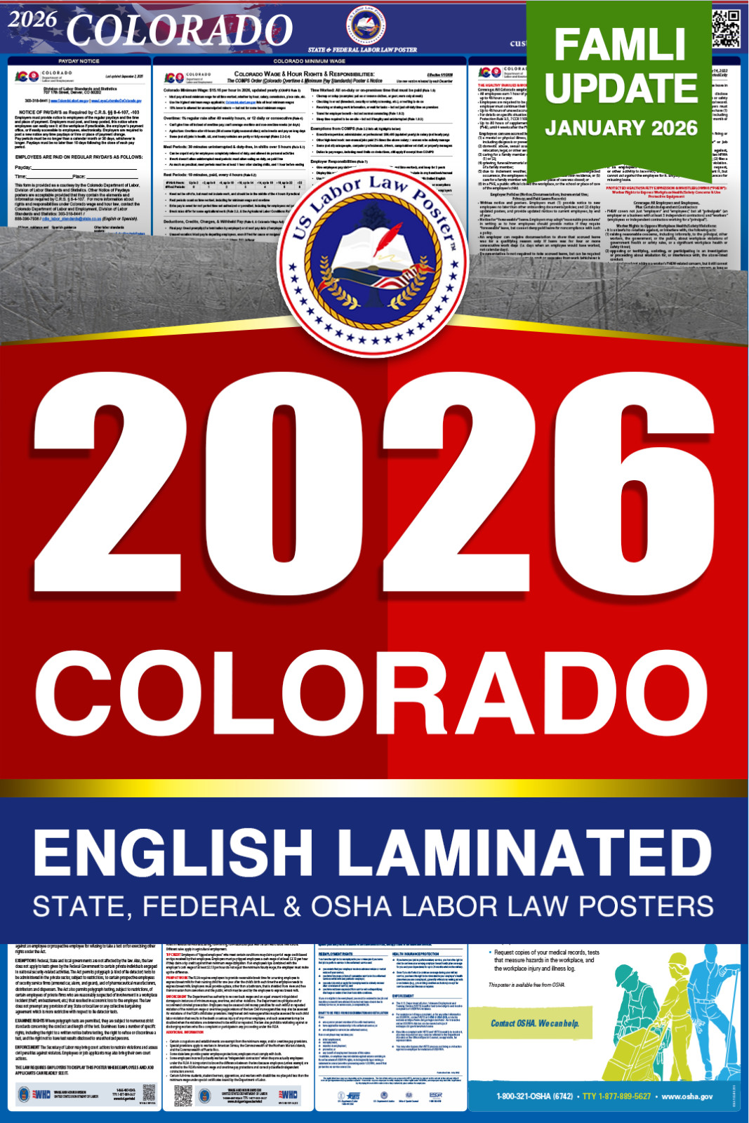 2026 Colorado CO LABOR LAW POSTER (Federal & State) English Laminated