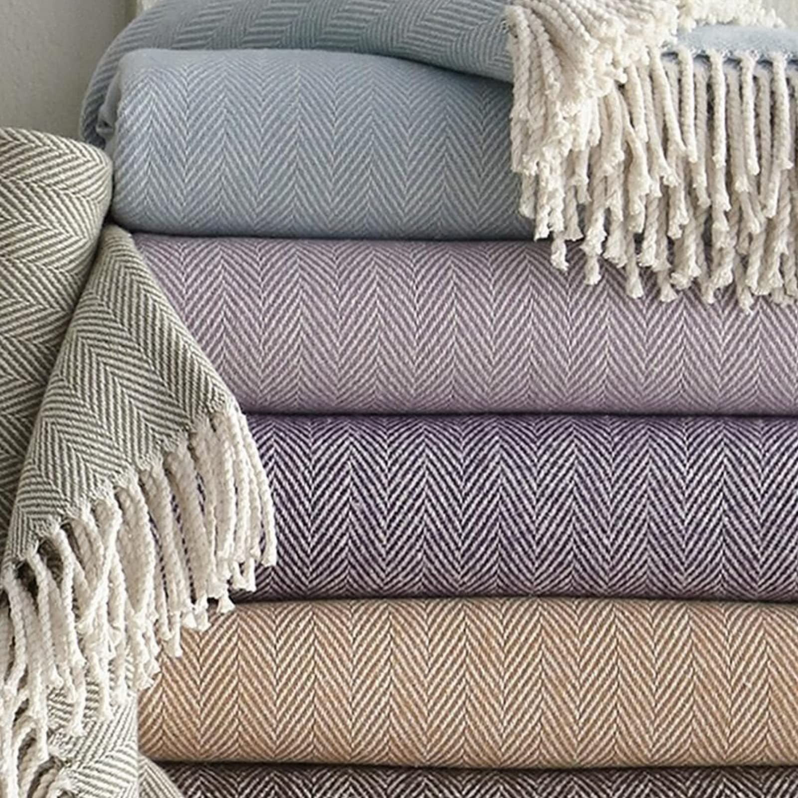 Celine Herringbone, 100% Cotton Throw Blanket - Tin