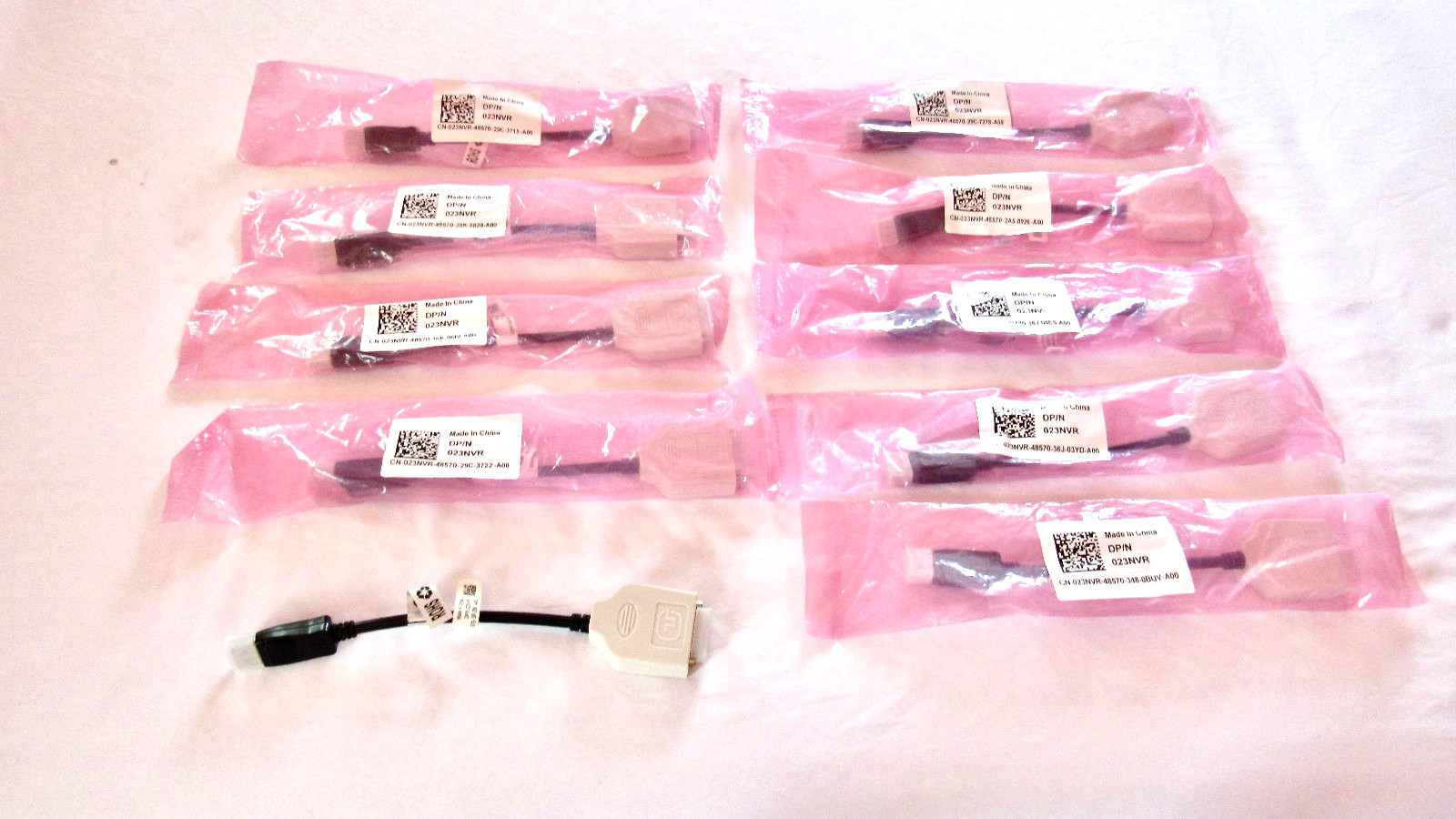 Lot of 10:  Amphenol Dell Display to DVI Video Dongle Adapter Cable DP/N 023NVR