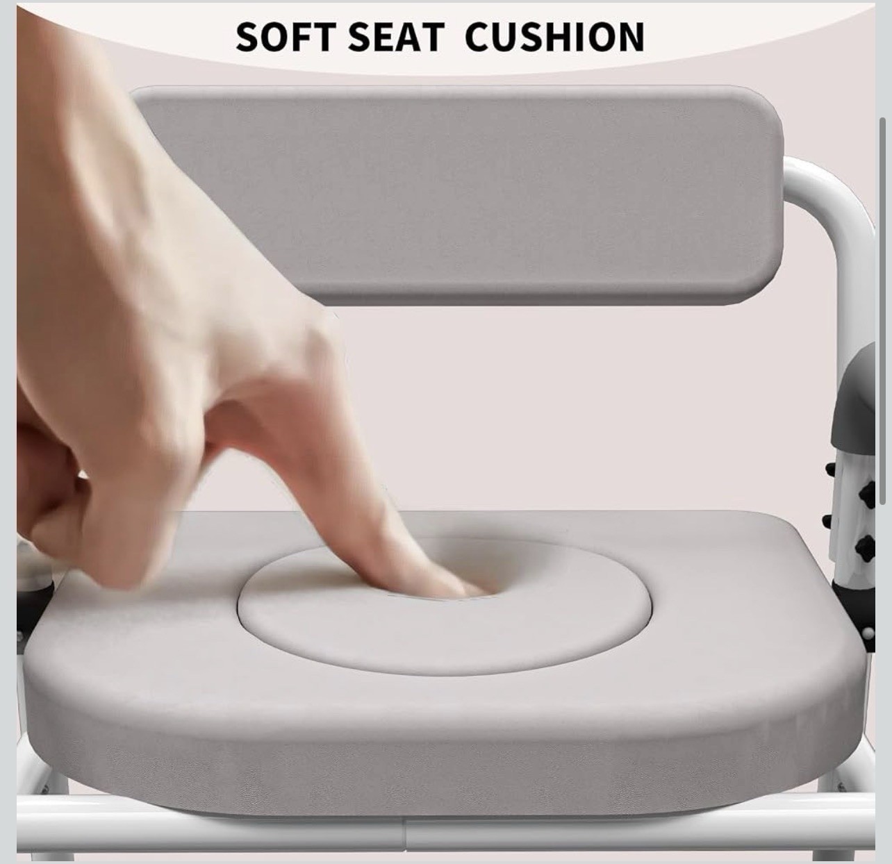 Adjustable Medical Bedside Commode Chair with Padded Backrest, Drop Arm Support