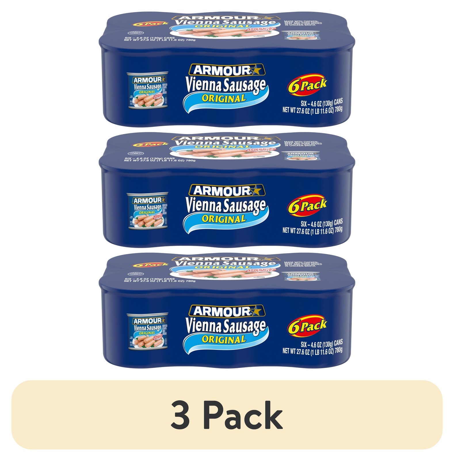 3PCS Vienna Sausage Original Flavor Canned Sausage 4.6 oz Pack of 6 Gluten free