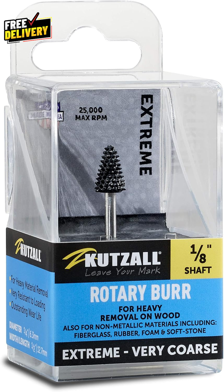 Extreme Taper Rotary Burr, 1⁄8" Shaft Very Coarse - Wood Carving Bit for Dre....