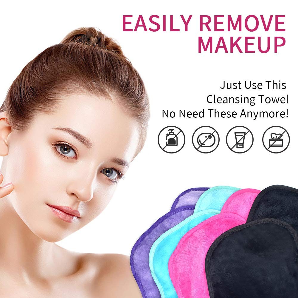 Reusable Microfiber Makeup Remover Cloths - Fast Drying Face Towels, 4 Count