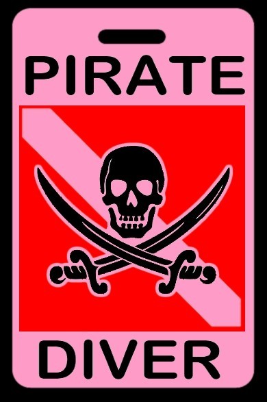 Pink PIRATE DIVER w/ Skull/Crossed Swords SCUBA Diving Luggage/Gear Bag Tag-New