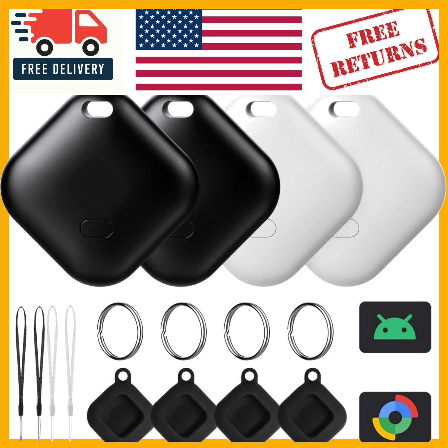 4-Pack Android Bluetooth Tracker Set with Cases |  Waterproof Item Finder