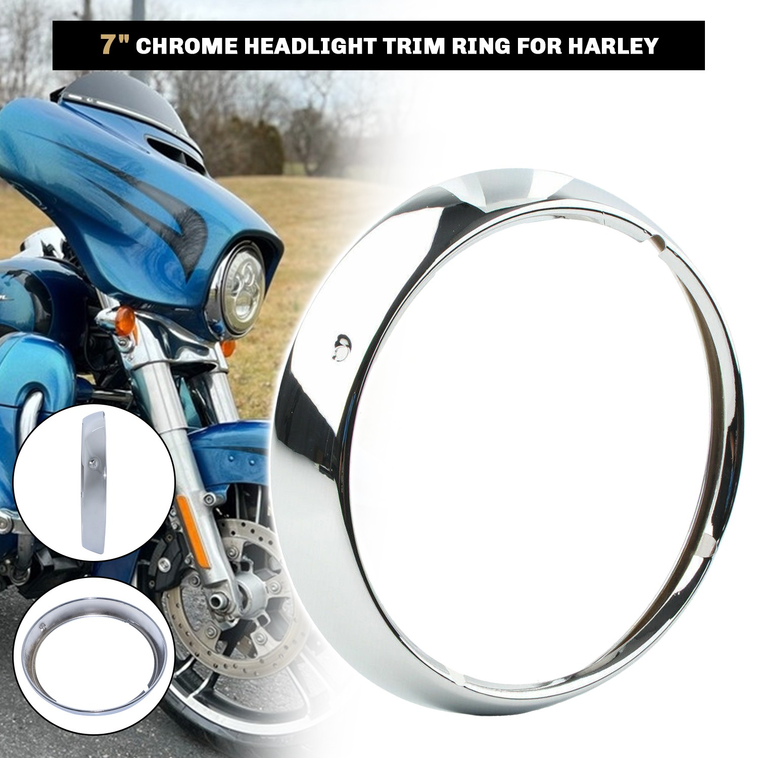Motorcycle 7" Chrome Headlight Trim Ring Bezel For Harley Touring Electra Glide