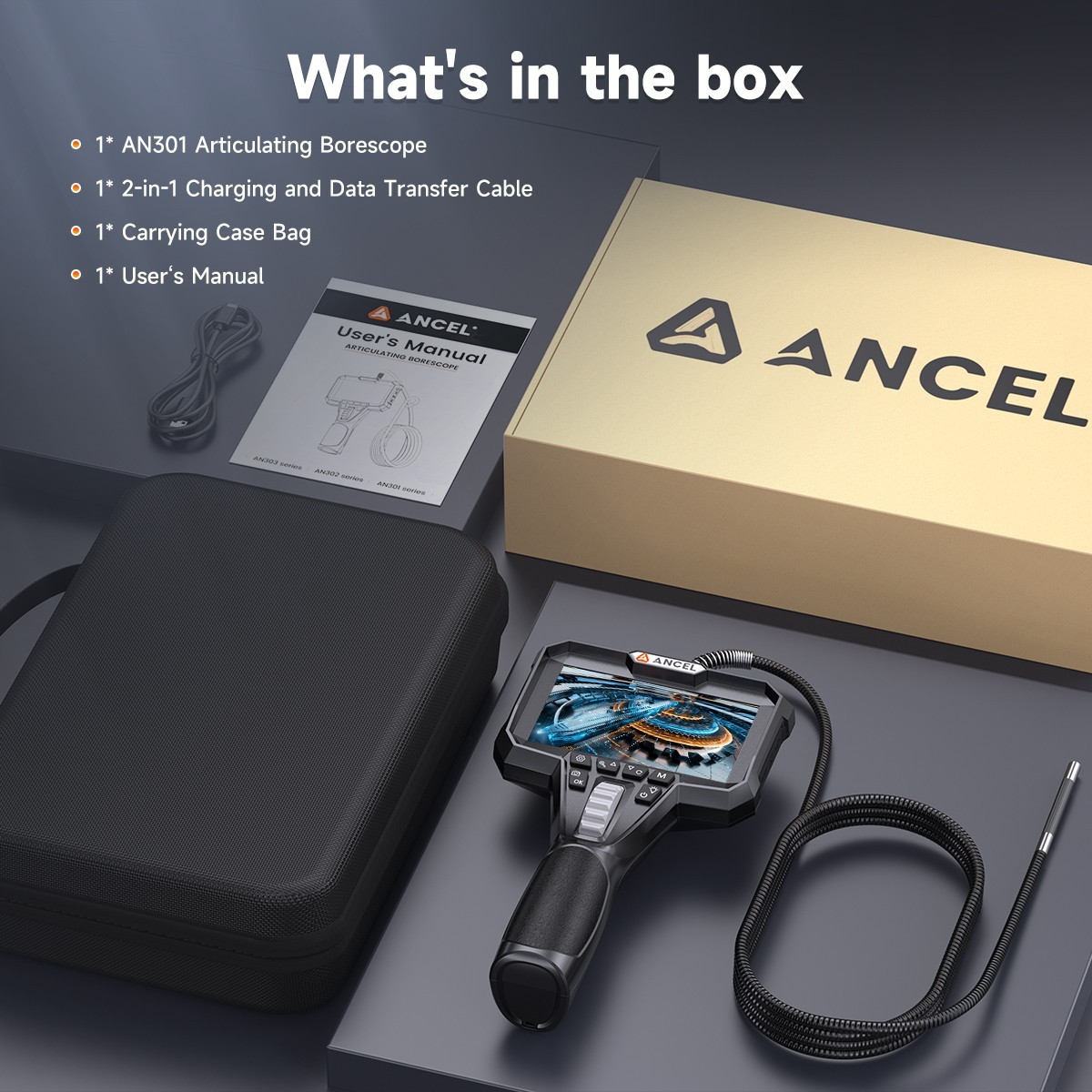ANCEL AN301 Dural Endscope Camera Borescope 6.2MM Two-way Inspection Tool