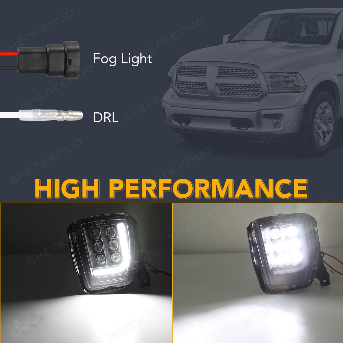36W LED FOG LIGHTS FOR DODGE RAM 1500 2013-2018 Black