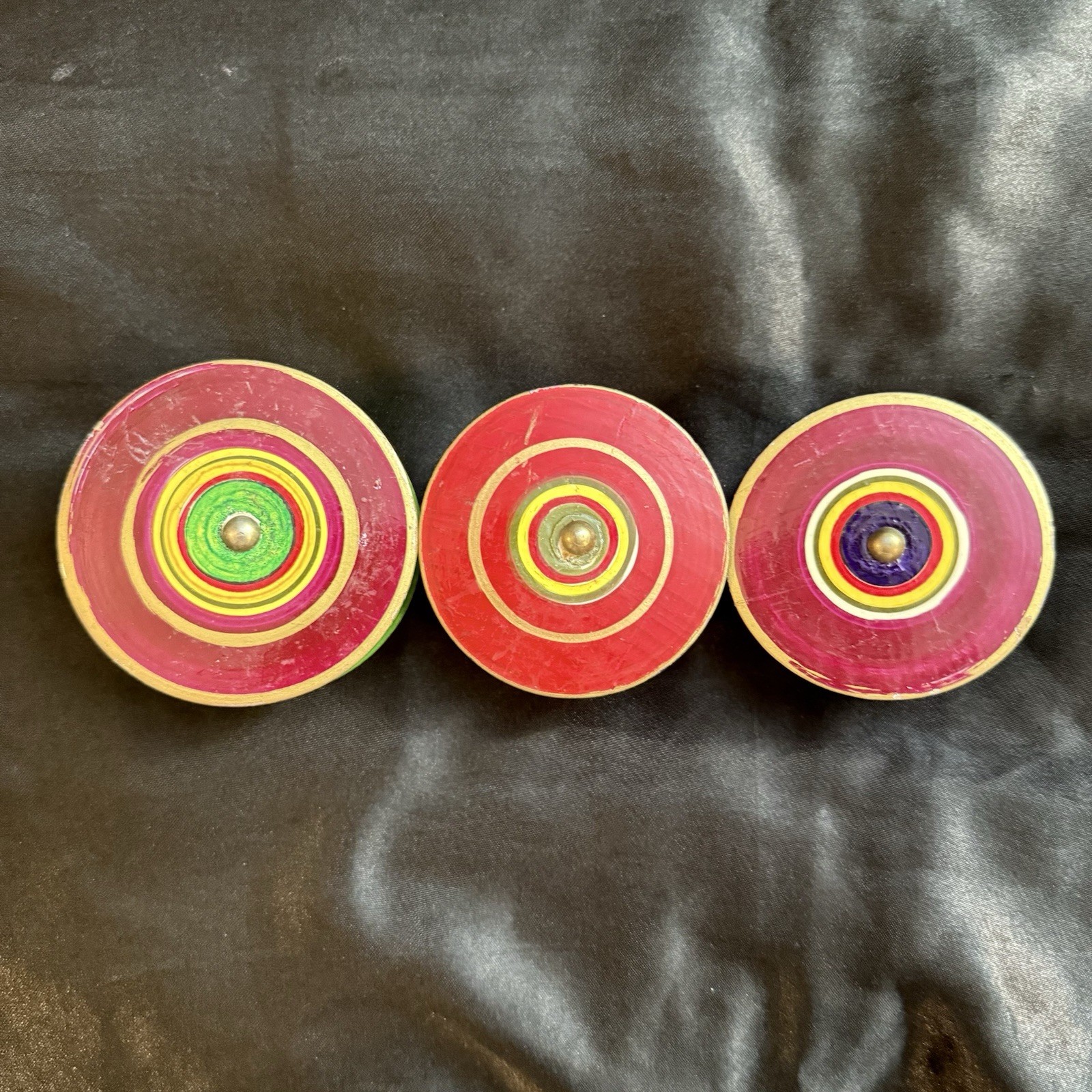 Mexican Wooden YOYO Handmade & Hand Painted - Large Size w/o String (LOT of 3)