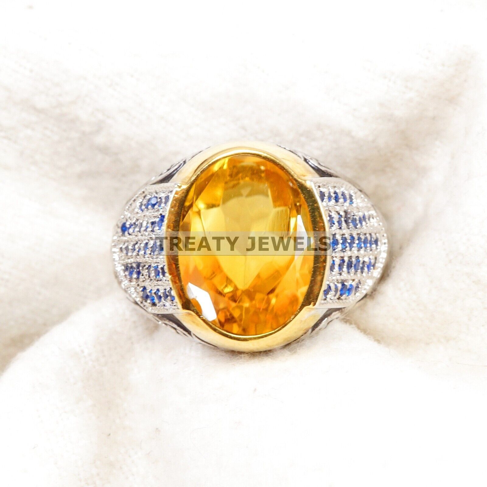 Citrine Oval Cut Gemstone With 14K Solid White Gold Ring For Men's #A996