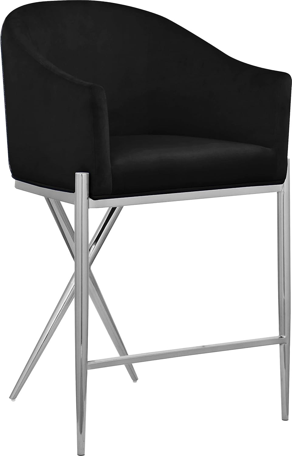 Xavier Velvet Counter Stool with Chrome Legs - Black 23.5"W x 22.5"D x 38"H