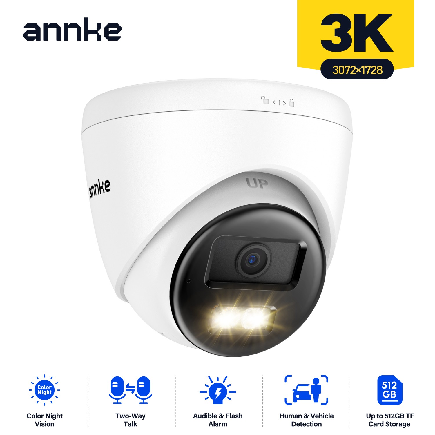 ANNKE 5MP Two Way Audio POE Security IP Camera Outdoor 3K Color Night AI C500X