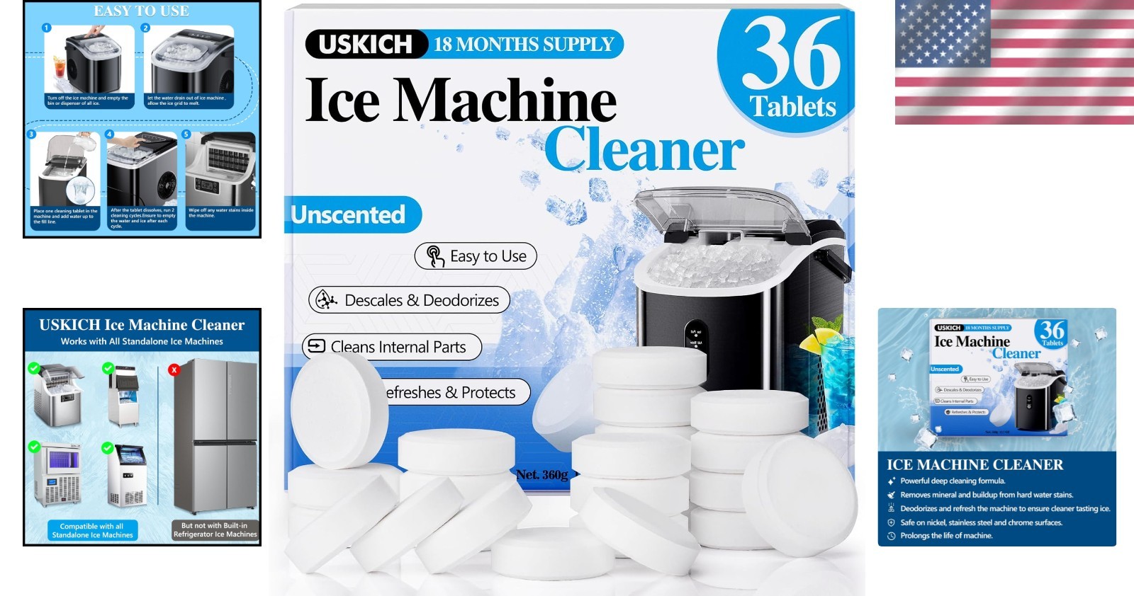 Crystal Clear Ice Maker Cleaner Tablets - 36 Count Compatible with TOP Brands
