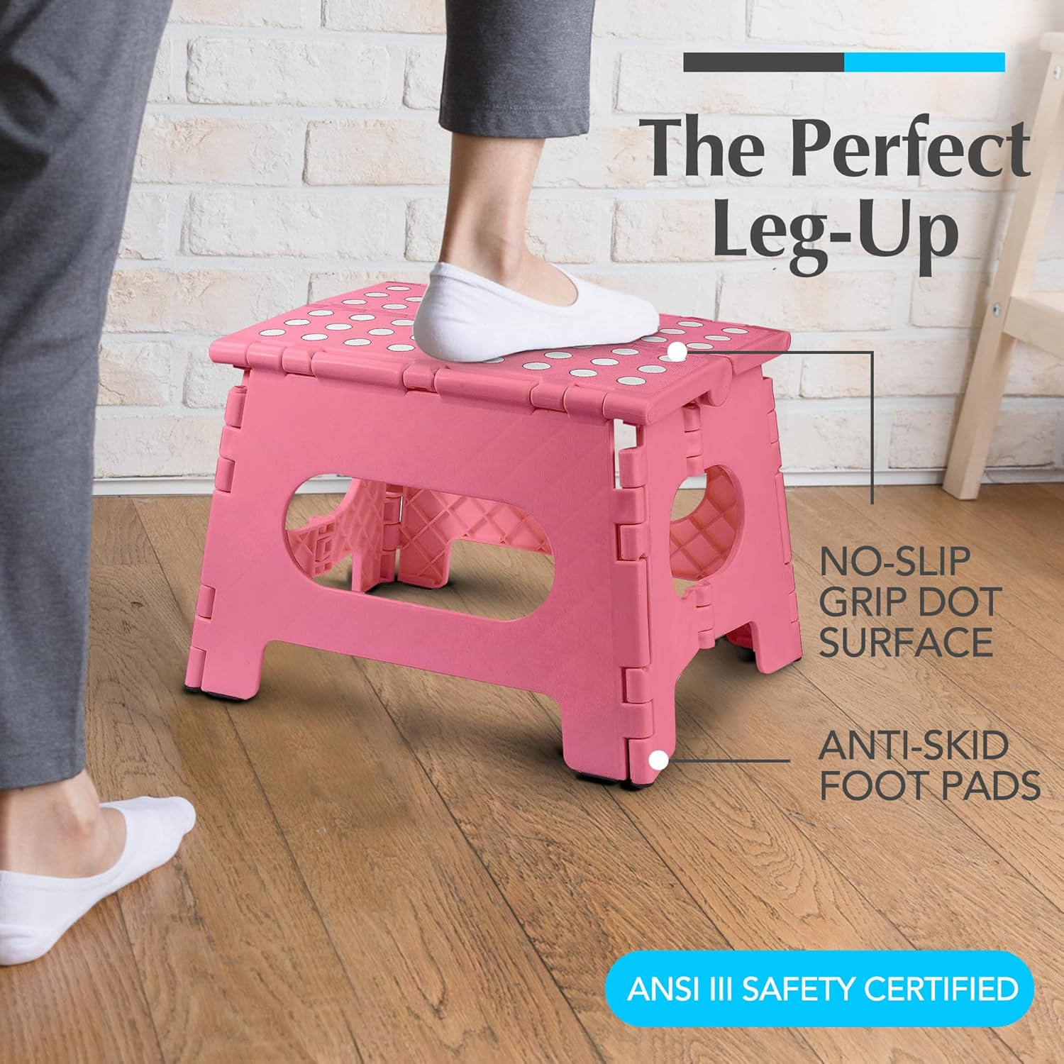Folding Step Stool for Adults & Kids, 9 Inch Sturdy Plastic Step Stool Foldable